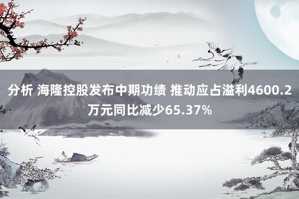 分析 海隆控股发布中期功绩 推动应占溢利4600.2万元同比减少65.37%