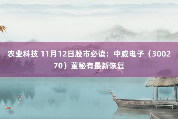 农业科技 11月12日股市必读：中威电子（300270）董秘有最新恢复