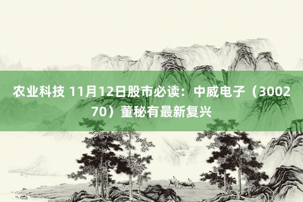 农业科技 11月12日股市必读：中威电子（300270）董秘有最新复兴