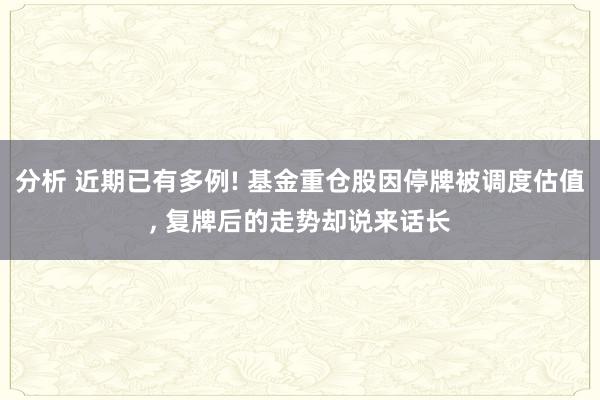 分析 近期已有多例! 基金重仓股因停牌被调度估值, 复牌后的走势却说来话长