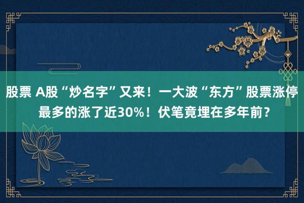 股票 A股“炒名字”又来！一大波“东方”股票涨停 最多的涨了近30%！伏笔竟埋在多年前？