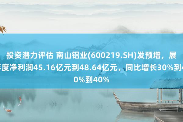 投资潜力评估 南山铝业(600219.SH)发预增，展望年度净利润45.16亿元到48.64亿元，同比增长30%到40%