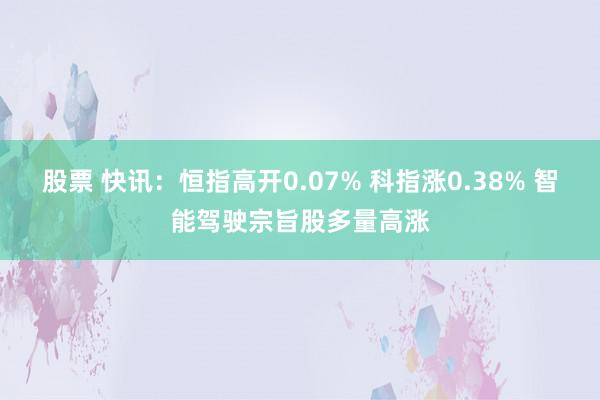 股票 快讯：恒指高开0.07% 科指涨0.38% 智能驾驶宗旨股多量高涨